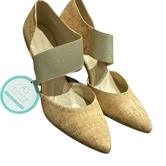 New Andrew Geller Memory Foam Slip On Cork Upper Beige Pump Heels Shoes Size 11M - Picture 3 of 8